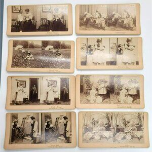 Stereoscope Photo Cards Lot 1897 R. Y. Young Kids Family Baby Sewing LI64
